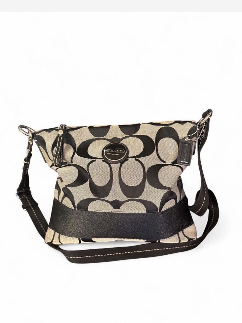 Coach Black & Cream Signature Canvas Crossbody
